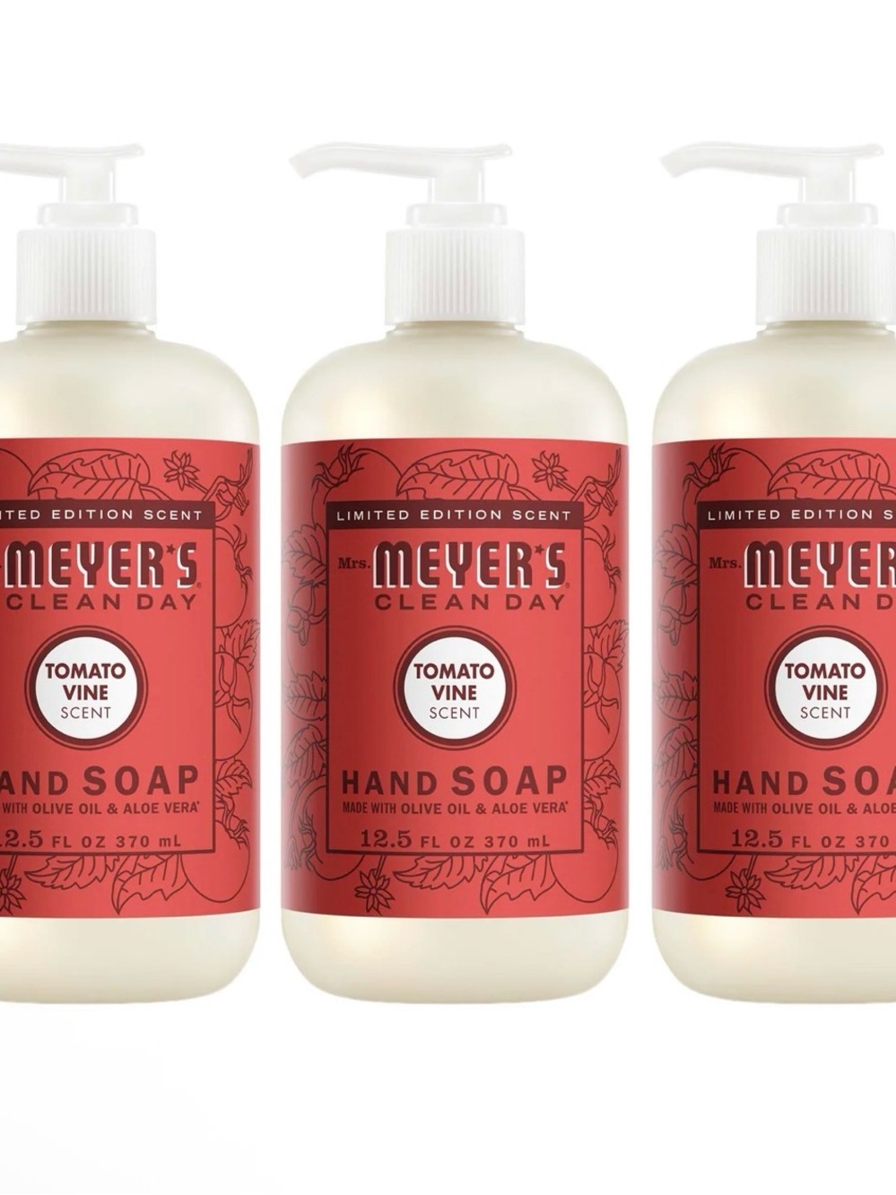 Mrs. MEYER'S CLEAN DAY Hand Soap, Tomato Vine Scent, 12.5 Fl Oz Bottle - 3 Pack